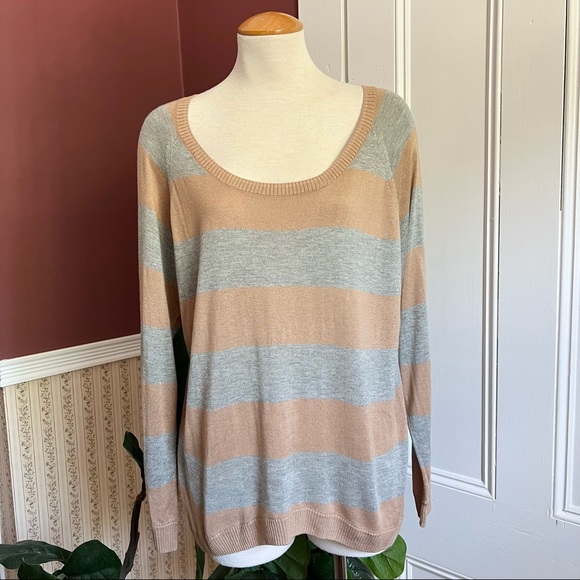 NWT Haute Hippie Pullover Camel Tan Gray Viscose Silk Striped Sweater Size XS/S - Picture 3 of 10